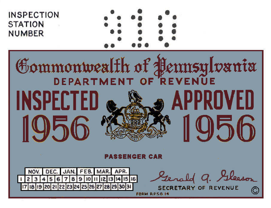 1956 Pennsylvania INSPECTION Sticker